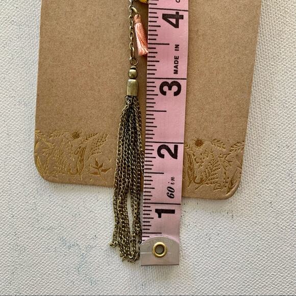 Shiraleah Costanza Gold Necklace Pink and Teal Tassels Drop Chains Boho Style - Picture 4 of 8